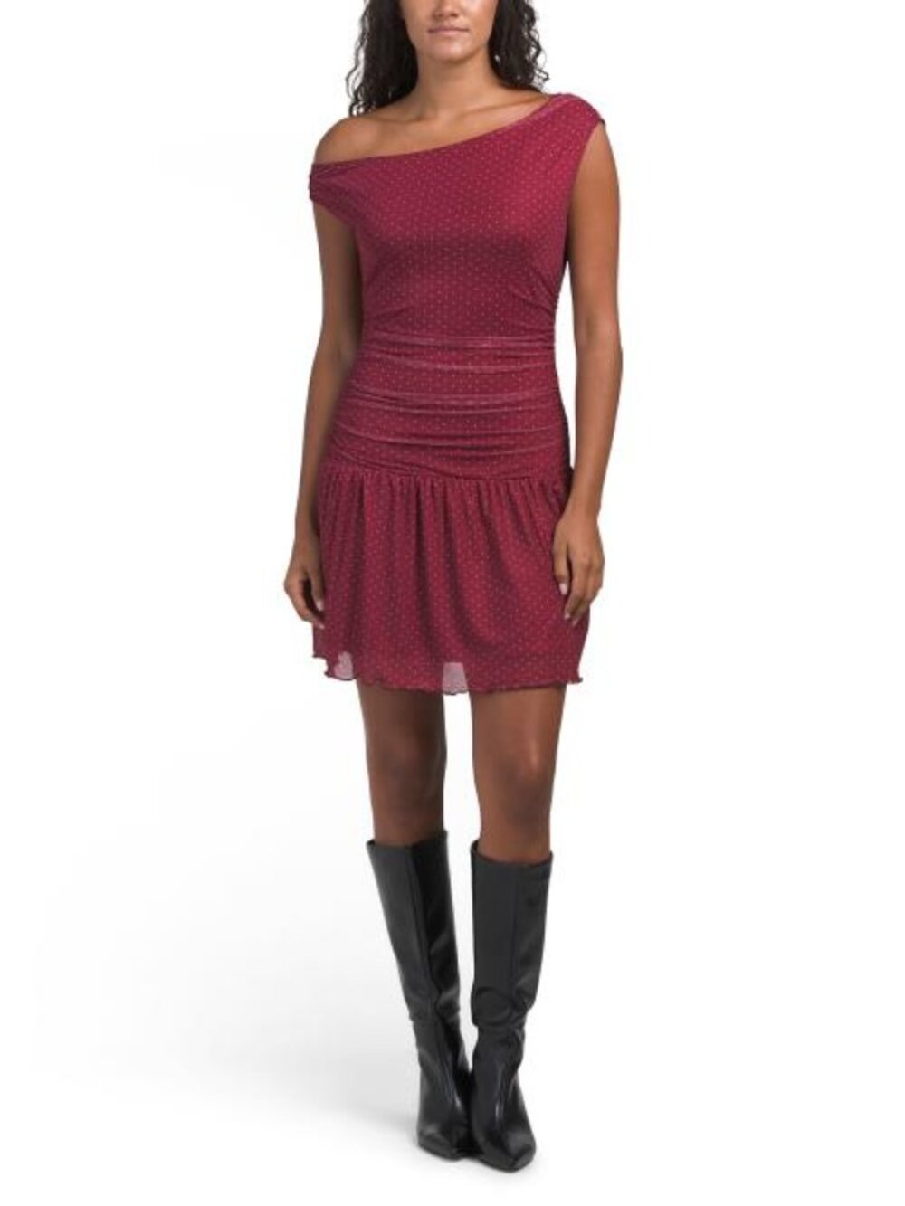 TASH & SOPHIE Made In Usa Asymmetrical Ruched Waist Mini Dress